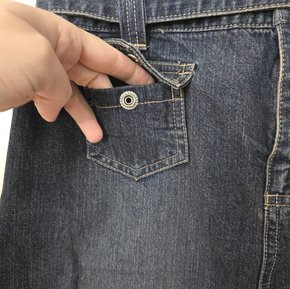 Vintage Old Navy Y2K Denim Skirt size 2 Blue Jean Belted Above Knee Pockets Slit - Picture 3 of 10